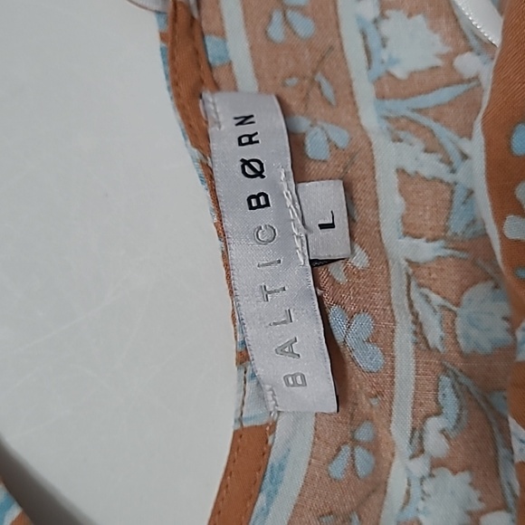 Baltic Born Adria Tan Dress with Blue & White Floral Print size Large - Picture 5 of 9